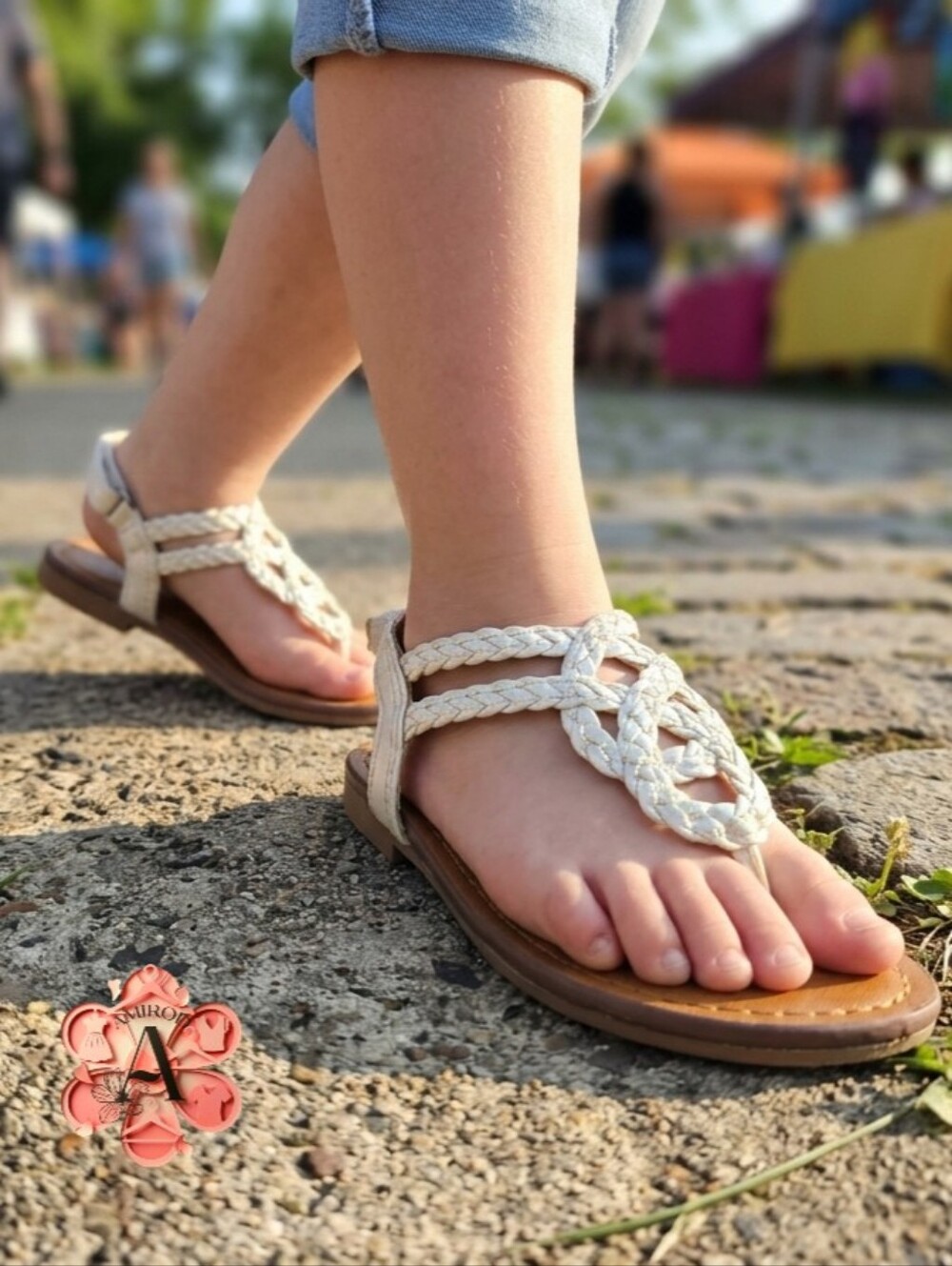 2x1 BOGO Braided T-Strap Sandals in Cream and Tan
